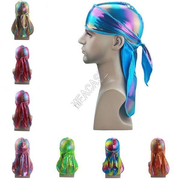 

colorful laser sparkly durags turban shiny silky durag bandana turban wigs wave caps hip hop headdress headband pirate caps rags hat d82411, Yellow