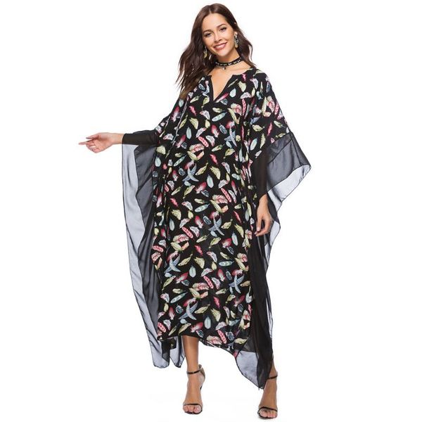 

floral printed batwing dress boho holiday beach bohemian dresses kaftan abaya women robe moroccan ramadan eid gown vkdr1976, Red