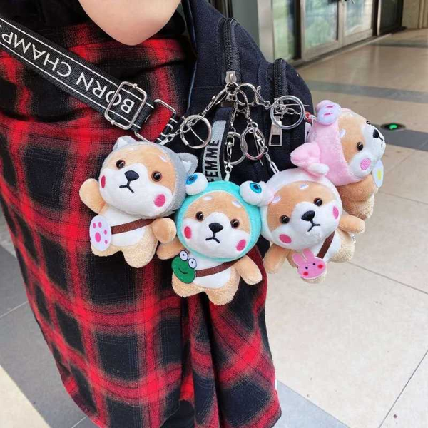

2020 new akita dog bag pendant key chains creative cute shiba dog pendant key chain cartoon couple plush birthday gift, Silver