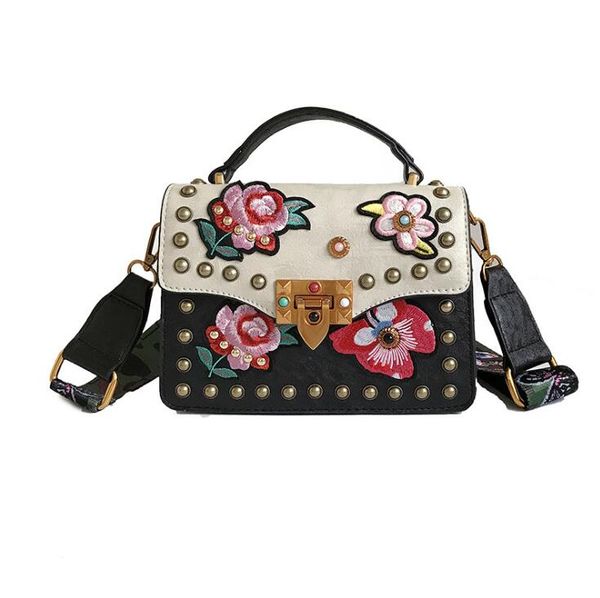 

2020 сумочка новый contrast кожа сумка изысканный вышитые сумки на ремне, персонализированный вышитый широкий плечевой ремень заклепки сумка