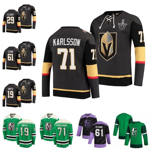 

vegas golden knights 2020 st. patrick's day jersey marc-andre fleury william karlsson mark stone tomas nosek ryan reaves max pacioretty, Black