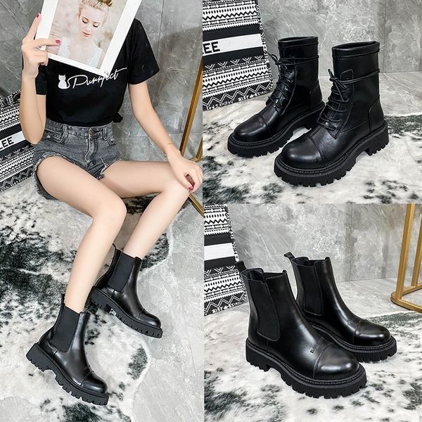 

autumn new ladies boots korean fashion wild thick-soled boots non-slip wear-resistant mid-tube snow women, Black