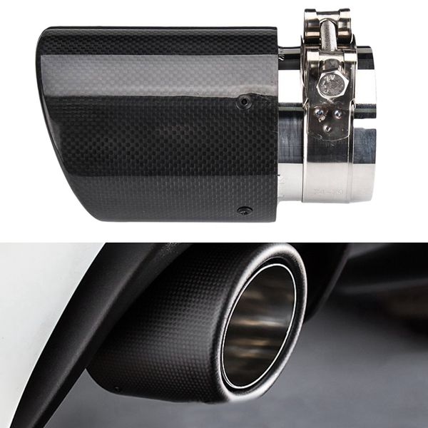 

universal 80mm-in 101mm-out glossy black car carbon fiber exhaust tail rear tip pipe muffler