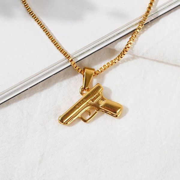 

stainless steel hip hop gold gun pendant necklace charm chain necklaces gun jewelry for women men, Silver