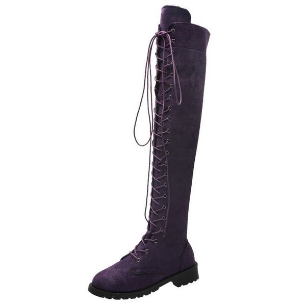 

fashion trend women's high boots female lace-up over the knee boots low heel nude 2020 new autumn women shoes botas mujer, Black