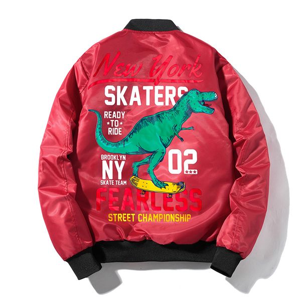 

Januarysnow New Winter Men Flight Bomber Dinosaur Print Jacket Ma-1 Fashion Outwear Men Coat Warm Padded Cotton Hip-hop High Street Jacket
