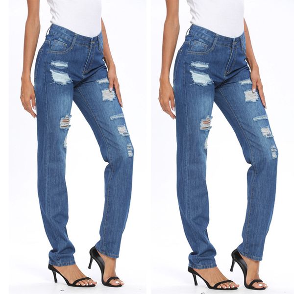 

denim ripped jeans for women high waisted blue straight leg mom woman distressed pants fashion vintage zipper casual streetwear