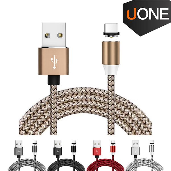 3 em 1 Magnetic Charger Cable LED Nylon Glowing Cabo de 1m Micro USB Tipo C Cabos de carregamento para Samsung Huawei