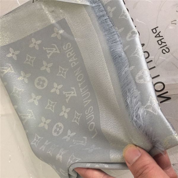 

luxury designer brand new summer women's scarf fashion women's scarf soft gold thread silk scarf 180*90cm, Blue;gray