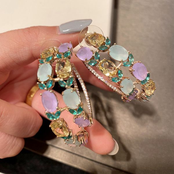 

fashion multicolor big circle cz earrings stud earring for women, Golden