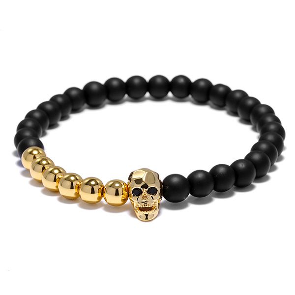 

6mm scrub stone skull bracelets titanium steel matte black black beads ghost bracelet copper bead bracelet for men women gift, Red;blue