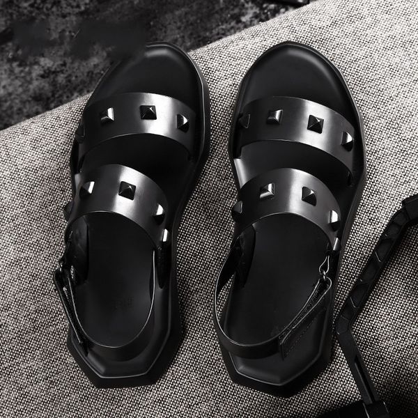 

sandals soft leather black for women flat heel summer beach men's gladiators leisure shoes