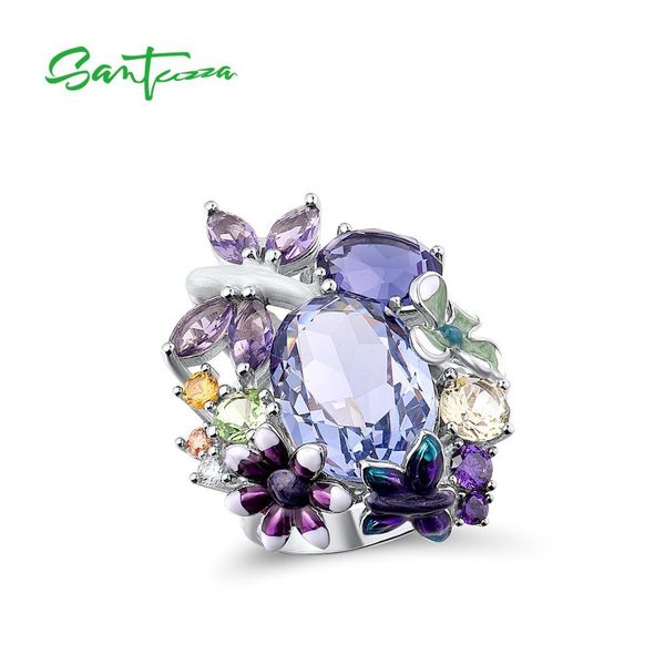 

santuzza silver ring for women pure 925 sterling silver brilliant massive amazing purple ring fashion jewelry handmade enamel t200905, Slivery;golden