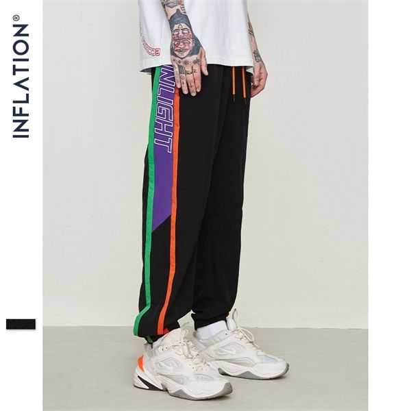 

инфляция цвет блока tracksuit эластичный пояс мужской брюки gym joggers sweatpants кулиской уличная хип-хоп штаны 9327s, Black