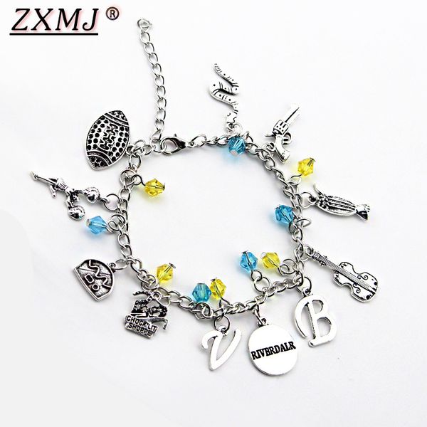 

zxmj riverdale tv series bracelets & bangles charms for women men guitar metal letter b riverdale wristbands bracelet jewelry, Black