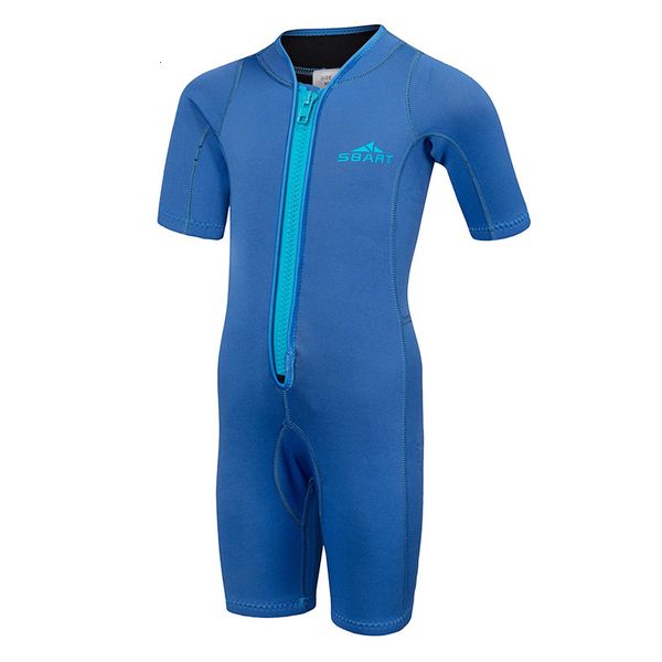 

wetsuit kids shorties 2mm boys girls swim surfing snorkeling wet suits youth back zip blue spring swimwear swimsuit bathing suit