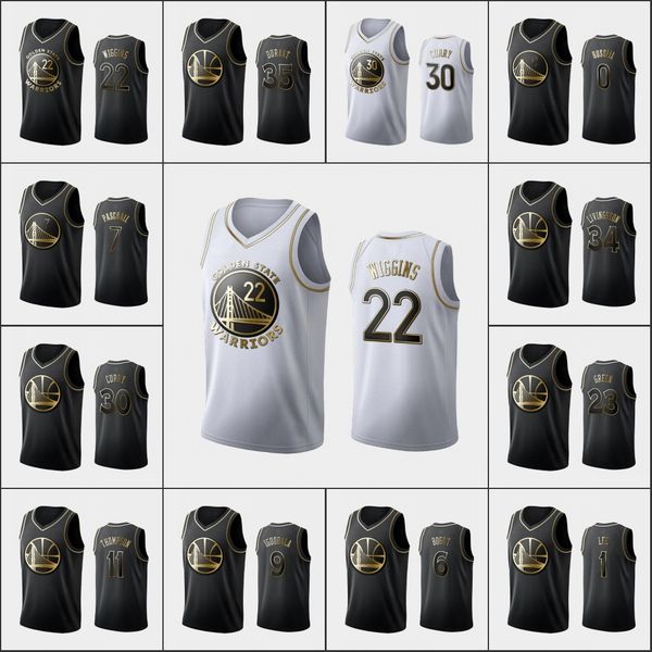 

golden state warriors men stephen curry klay thompson andrew wiggins andre iguodala nba golden edition jersey, Black