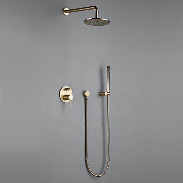 

bathroom bath brushed gold rain fall faucet brass diverter mixer tap set hand held 8-12"shower head wall arm valve system kit