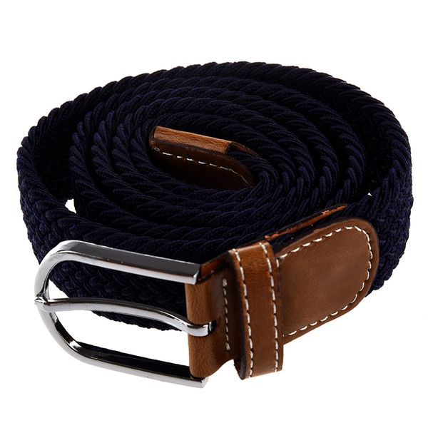 

men women stretch braided elastic leather buckle belt waistband dark blue, Black;brown