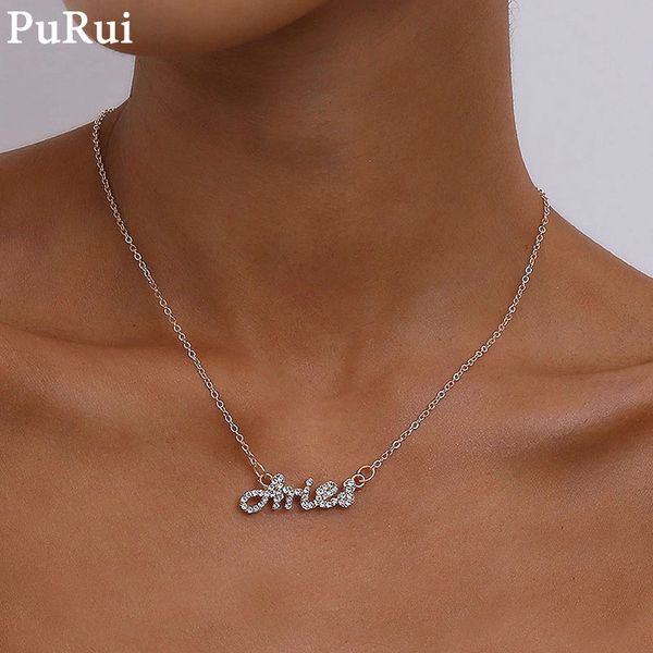 

purui shiny clavicle chain necklace bohemia long chain constellation crystal letter pedant choker necklace for women colllar, Silver