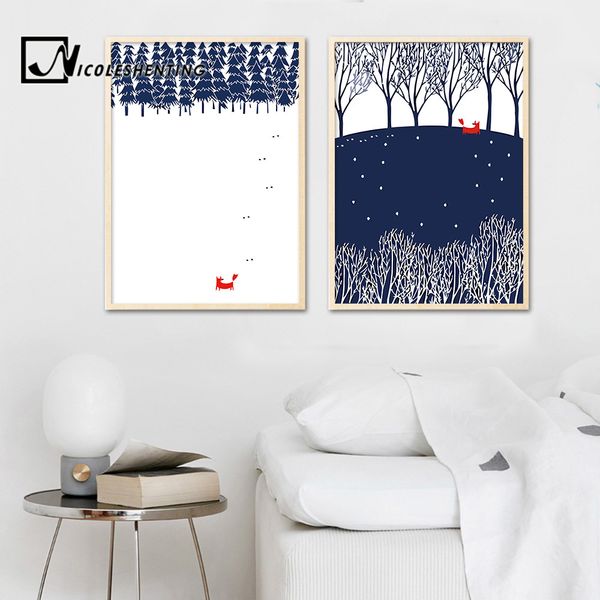 

red fox forest abstract posters and prints minimalist canvas art painting decorative picture nordic style kids decoration