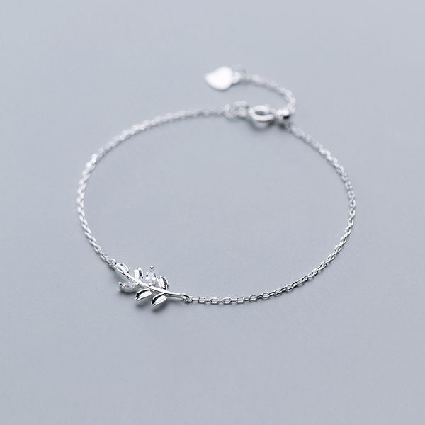 

s925 sterling silver color korean fashion zircon inlaid olive branch bracelet 19cm for children girls daughter jewelry gift, Golden;silver