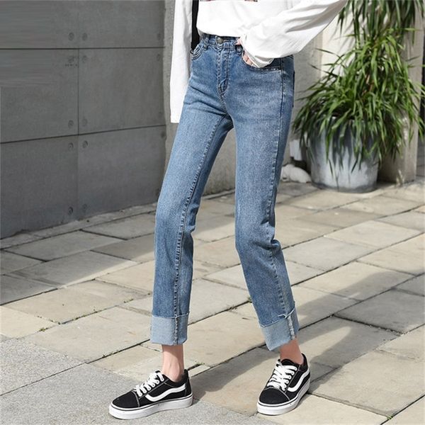 

women's spring-summer 2020 new long straight jeans tall stretch thin pants, Blue
