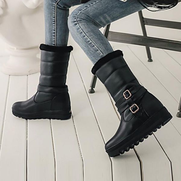 

snow boots for women shoes platform patent leather tassel footwear cotton mid calf winter boots size 35-42#3, Black