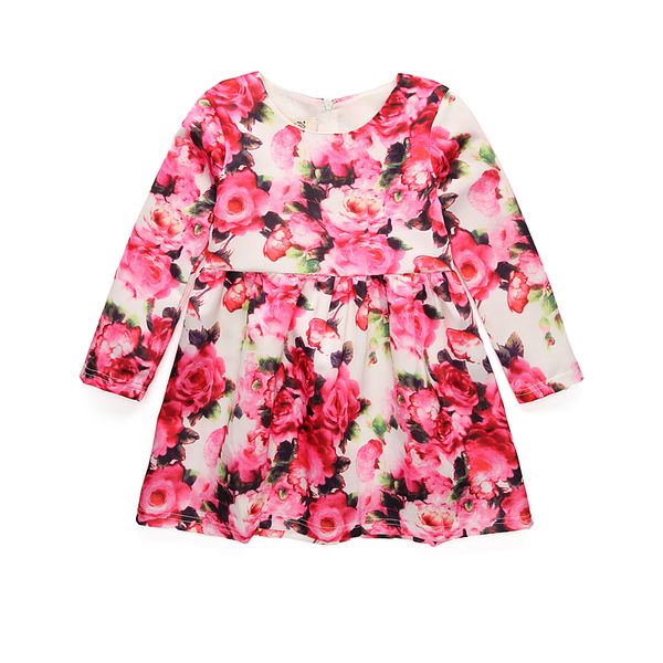 

autumn new arrivals girl princess dress long sleeve rose flower fashion dress kids cotton brand high quality, Red;yellow