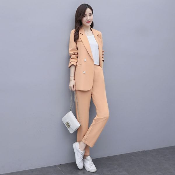 

случайные маленькие женщины осени 2020 новый корейский стиль свободного западный стиль весенние брюки и осенние брюки костюм из двух частей, Gray