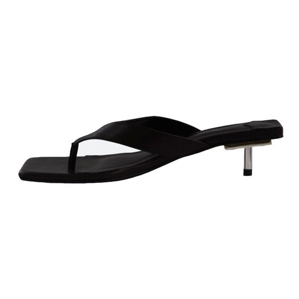 

square toe flip flops heel slippers women comfortable fashion metal heel shoes women sandalias mujer 2020 summer luxury sandals, Black