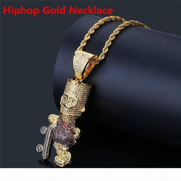 

cartoon simpson pendant necklace men iced out zirconia hiphop skateboard necklaces for men luxury hip hop jewelry, Silver