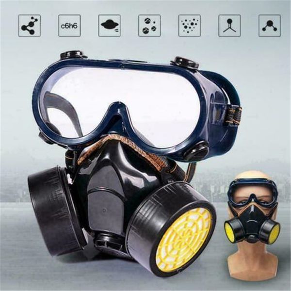 

gas mask chemical gas anti dust paint industrial respirator dual filter face safety protection mask with goggles