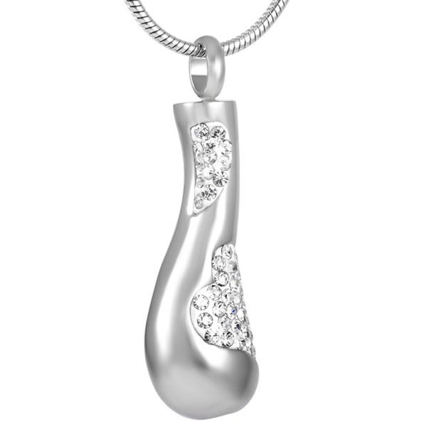 

memorial jewelry urn locket pendant with clear crystal cremation necklace - stainless steel ashes keepsake, Silver