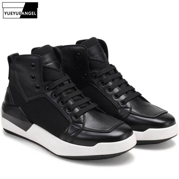

2020 winter punk vintage mixed color fashion mens round toe ankle shoes casual lace up genuine leather cow male wedges footwear, Black