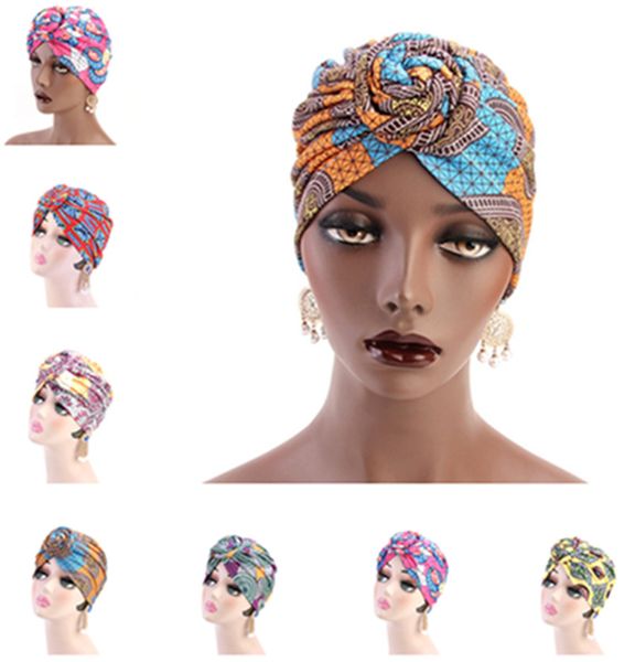 2020 heiße Frauen Gedruckt Muslimischen Hüte Hijab Kreuz Verknotet Chemo Cap Beanie Schal Turban Kopf Wrap Bandanas Vintage Headawear Zubehör heißer