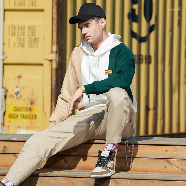 

fashion panelled color hoodies with cartoon badge casual long sleeve o neck hoodies mens designer hoodies, Black