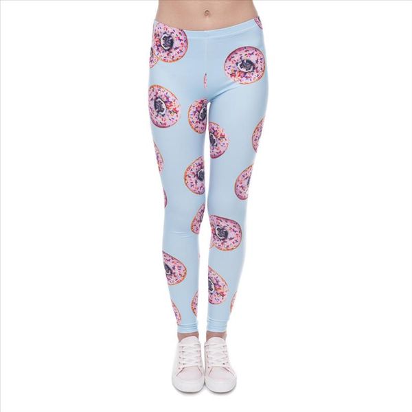 

women leggings trousers donuts with pugs print legging blue leggins slim high elasticity legins womens pants, Black