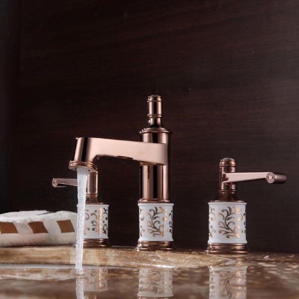

authentic european classical imitation gold-plated ceramic basin taps double the three-hole split marble basin-wide copper