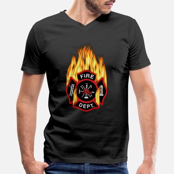 

flaming red firefighter badge t shirt men printed cotton round neck novelty fit building spring autumn standard shirt