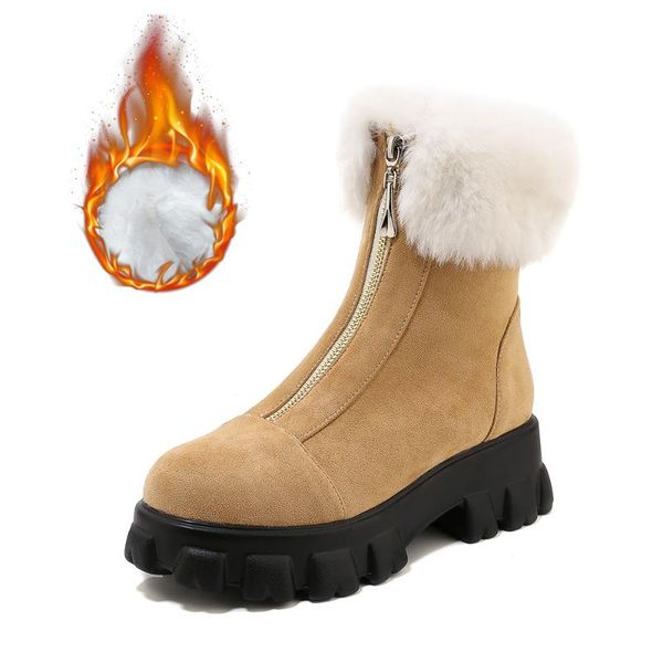 

women boots warm winter zipper flat with women shoes female suede ankle boot botas mujer plush ladies chunky snow boots 2020, Black