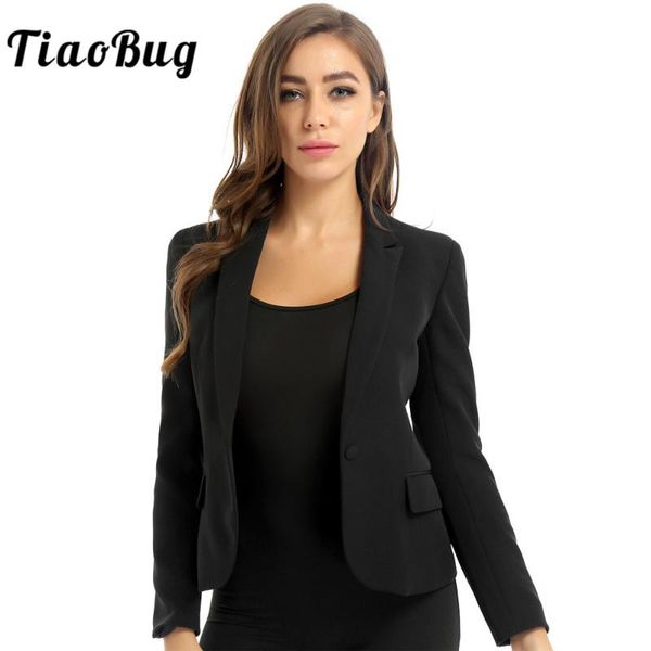 

tiaobug women's notched collar lapel long sleeve single button work office black jacket suit ladies business blazer coat, White;black