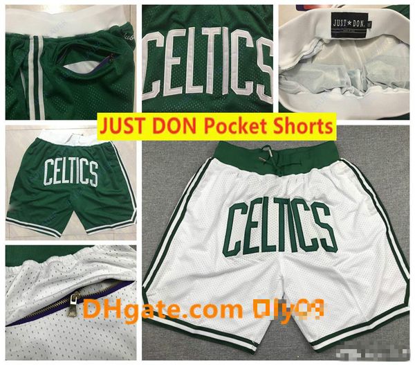 

mens boston celtics basketball just don pocket shorts vintage breathable stitched pants mitchell & ness hip-hop classic shorts, Black