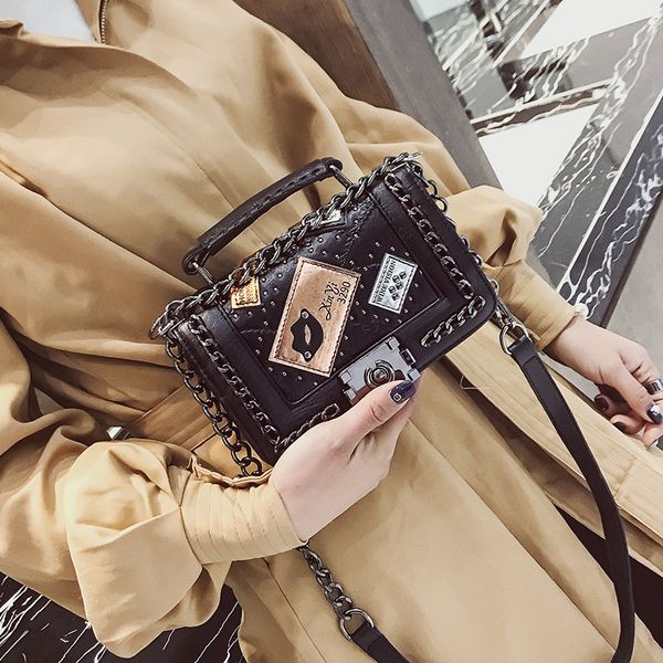 

2020 new fashion lock women's bag chain small square bag shoulder messenger rivet