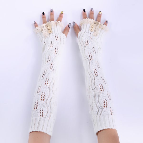 

yoziron fashion spring autumn winter lace gloves solid polyester wool feminina luvas mitten, Blue;gray