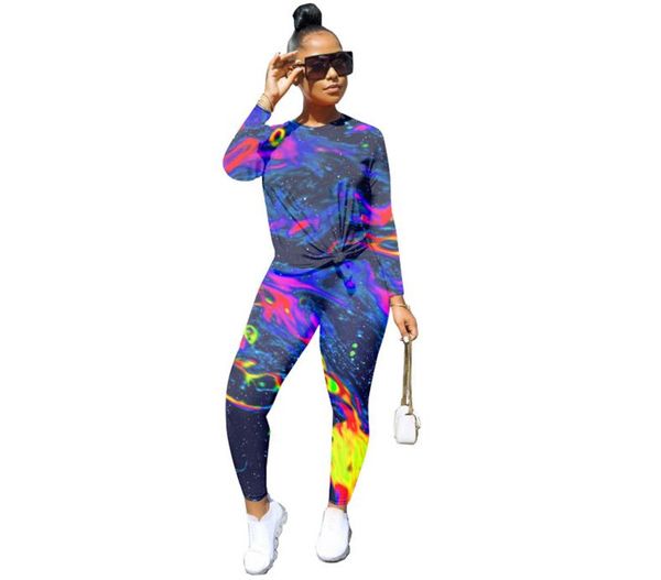 

womens designer tracksuits fashion die dye two piece set starry sky printed suit ladies crew neck, Gray