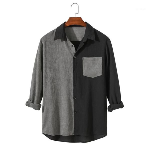 

shirts back gray patchwork long sleeve lapel neck man clothing fashion autumn mens designer shirts loose men casual, White;black