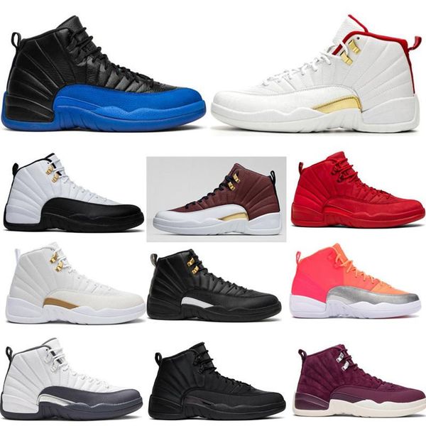 

12 12s game ball punch gym red wntr dark grey game royal sunrise men basketball shoes the master sneakers, Black