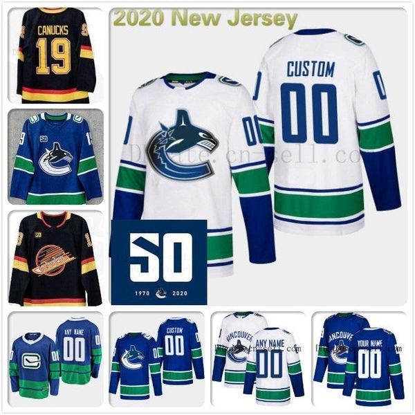 

custom 50th season vancouver canucks jersey elias pettersson quinn hughes brock boeser bo horvat alexander edler podkolzin brandon sutter, Black;red