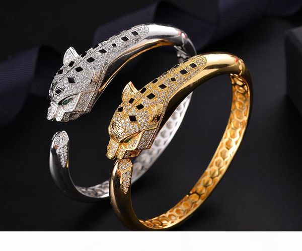 

fashion leopard bracelets for women 18k gold plated hiphop jewelry bling cubic zirconia wedding bangle brand designer bracelet ing, Black